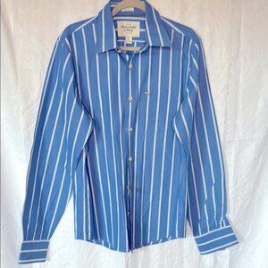 ABERCROMBIE & FITCH Brown Moose Blue & White striped Men’s Shirt Size Large.